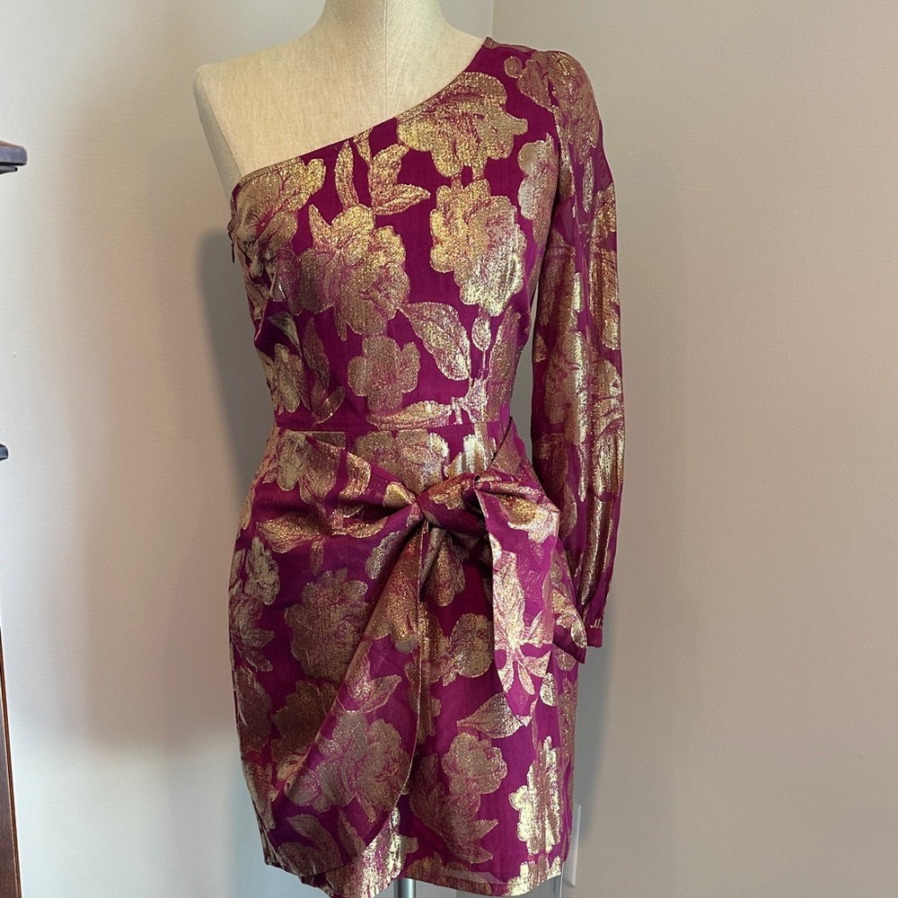 YUMI KIM Studio 54 One Shoulder Mini Dress Rose & Gold SIZE SMALL BWT